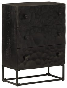Cassettiera Nera 55x30x76 Cm İn Legno Massello Di Mango E Ferro /