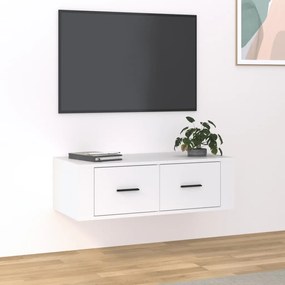 Mobile Porta TV Sospeso Bianco 80x36x25cm in Legno Multistrato