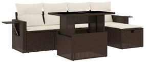 Set divano da giardino 6 pz con cuscini marrone in polyrattan