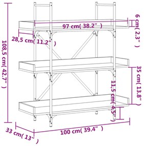 Libreria 3Ripiani Rovere Marrone 100x33x108,5 Legno Multistrato