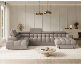 Divano angolare marrone chiaro allungabile (con penisola a sinistra/a U) con rivestimento in velluto Feraria – ELTAP