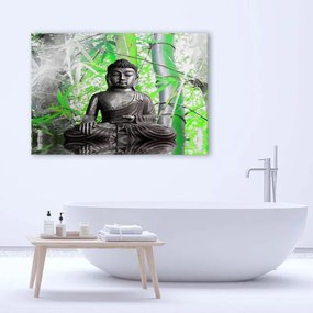 Quadro su tela, Buddha con foglie verdi