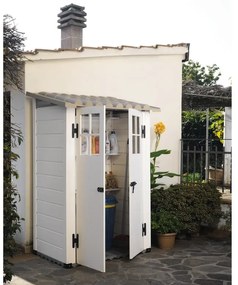 Casetta da giardino con pavimento GAROFALO Tuscnay EVO S in pvc beige con porta doppio battente, superficie interna 0.88 m² e spessore parete 20 mm