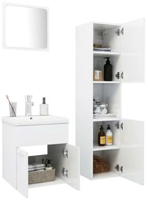 Set mobili da bagno bianco lucido in legno multistrato