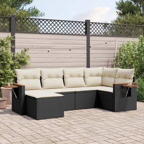 Set divano da giardino 6 pz con cuscini nero in polyrattan