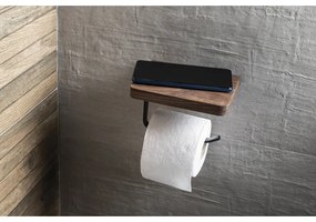 Porta carta igienica a parete in legno marrone con ripiano - Sapho