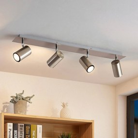 Faretto da soffitto Lindby Joffrey, 80 cm, nichel, a 4 luci, GU10 Joffrey Lindby, dimmerabile, Alluminio / Grigio / Zincato, Soggiorno / Sala da pranzo, Metallo, Moderno, Faretto