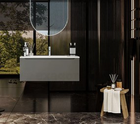 Mobile Bagno grigio opaco 90x50 Amalfi Un Cassetto E Lavabo Integrato In Mineralmarmo