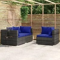 Set Divani da Giardino 3 pz con Cuscini in Polyrattan Grigio 317571