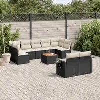 Set Divani da Giardino 10pz con Cuscini in Polyrattan Nero 3224712