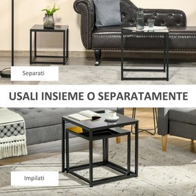 Set 2 Tavolini Moderni Piani in Vetro Temperato Nero...