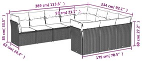 Set Divani da Giardino 10pz con Cuscini in Polyrattan Nero