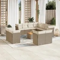 Set Divani da Giardino 12 pz con Cuscini Beige in Polyrattan 3223944