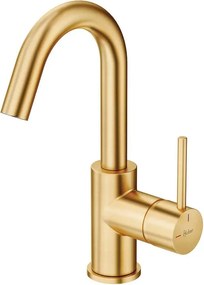 Rubinetto per lavabo getto laminare cristallino TAYRONA oro spazzolato satinato HUBER H 26.4 cm