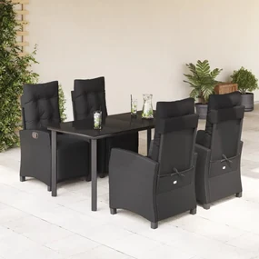Set da pranzo da giardino 5 pz nero con cuscini in polyrattan