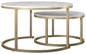 Set di tavolini da salotto rotondi bianchi/dorati con effetto marmo 2 pz ø 79 cm Amelia – CosmoLiving by Cosmopolitan