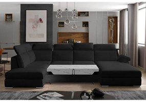 Divano angolare nero allungabile (con penisola a sinistra/a U) Evanell – ELTAP