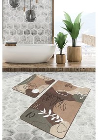Set di tappetini per il bagno in velluto marroni 2 pz 60x100 cm Abstract Faces – Mila Home