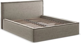 Letto matrimoniale imbottito tortora con contenitore con griglia 180x200 cm Anani - Makamii