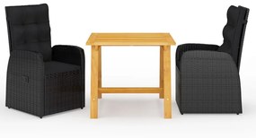 Set Mobili Da Pranzo Per Giardino 3 Pz Nero /