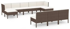 Set Divani da Giardino 10 pz con Cuscini in Polyrattan Marrone