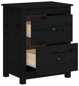 Comodino nero 50x35x61,5 cm in legno massello di pino