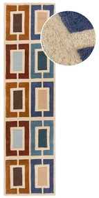 Passatoia in lana blu-arancio tessuta a mano 60x230 cm Retro Blocks - Flair Rugs