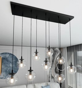 Lampadario a Sospensione in Acciaio e Vetro COSMO 9 Nero 9xE14