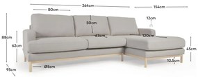 Kave Home - Divano Mihaela 3 posti con chaise longue destra in shearling grigio 264 cm