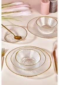 Set da tavola 18 pezzi in vetro trasparente con finiture dorate