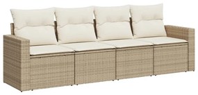 Set divano da giardino 4 pz con cuscini beige in polyrattan