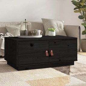 Tavolino Da Salotto Nero 80x50x35 Cm İn Legno Massello Di Pino /