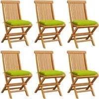 Sedie da Giardino Cuscini Verde Brillante 6 pz Massello di Teak 3065616