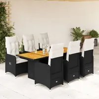 Set da Bistr da Giardino 7 pz con Cuscini Nero in Polyrattan 3276984