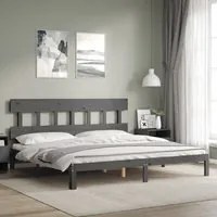 Giroletto con Testiera Grigio 200x200 cm in Legno Massello 3193618