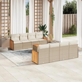 Set Divano da Giardino 9 pz con Cuscini Beige in Polyrattan