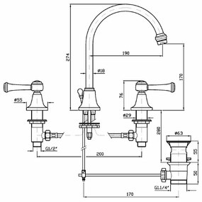 Batteria Lavabo a 3 fori con bocca fissa e scarico Cromo Zucchetti Agora ZAM406