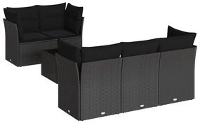 Set divano da giardino 6 pz con cuscini nero in polyrattan