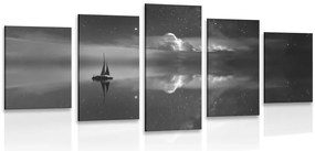 Quadri 5 pezzi – Barca in mare in bianco e nero