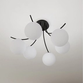 Lampadario da Soffitto in Acciaio e Vetro BOSTON 6 Nero 6xE14 Colore delle Sfere Bianco