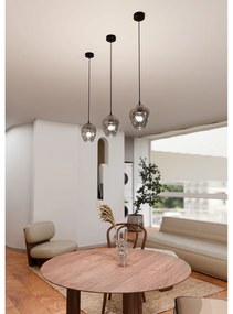 Sospensione 1 Luce Fuxi In Acciaio Nero E Vetro Fumè