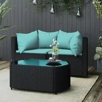 Set Divani da Giardino 3 pz con Cuscini Nero in Polyrattan 319807