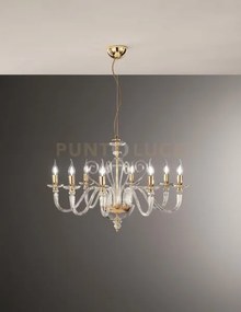 Lampadario debussy 8 luci trasparente e oro attacco e14 d.84cm