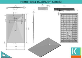 Piatto doccia 160x100 effetto pietra colore nero ardesia - KAMALU