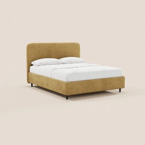 KAELOS letto minimal imbottito - vano contenitore, piedi alti e testiera arrotondata in tessuto ciniglia