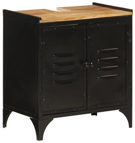 Mobile Lavabo Da Bagno 55x35x60 Cm Ferro E Legno Massello Mango /
