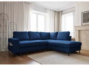Divano letto angolare in velluto a coste blu scuro (angolo destro) Lofty Lilly - Miuform