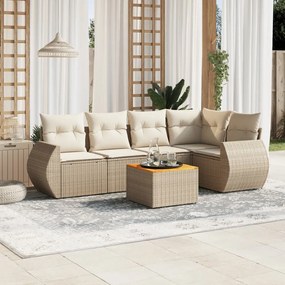 Set divano da giardino 6 pz con cuscini beige in polyrattan