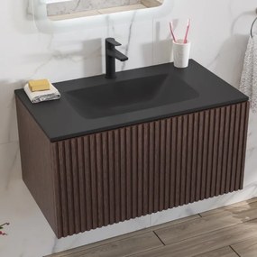 Kamalu - mobile bagno sospeso 80cm effetto cannettato con lavabo nero kds-80l