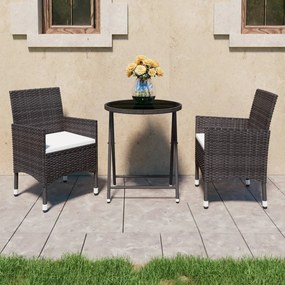 Set Bistrot Giardino 3 Pz Polyrattan E Vetro Temperato Marrone /